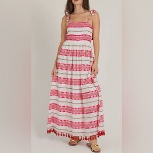 En Crème Embroidered Stripe Maxi Dress